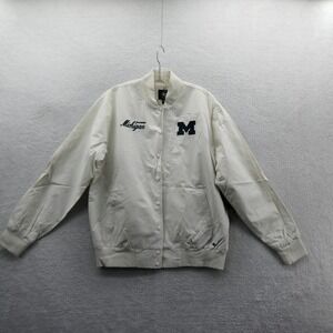 '47 Brand Jacket Mens Medium Michigan Wolverines Cream Snap Front Bomber 12559